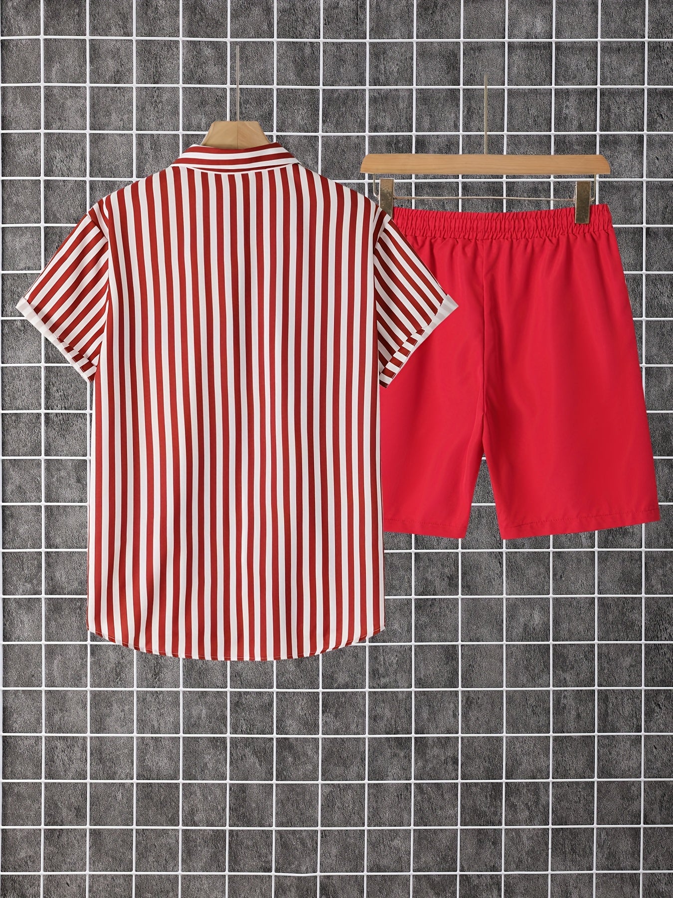 Men's Summer Printed Button-Up Shirt & Shorts Set