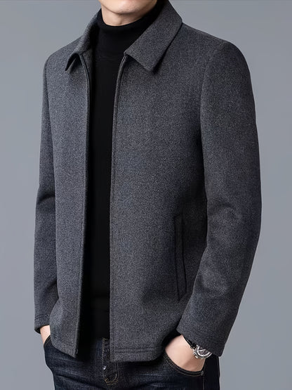 Men's Autumn and Winter Fleece Jacket with Zipper and Turn-up Collar