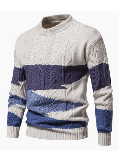 Տղամարդու ձմեռային տաք, հաստ տրիկոտաժե սվիտեր՝ գունավոր բլոկներով կլոր վզնոցով և թևքով, առօրյա և հարմար երեկոյան ժամադրությունների համար, լվացքի մեքենայով լվացվող սվիտերներ եղանակի համար