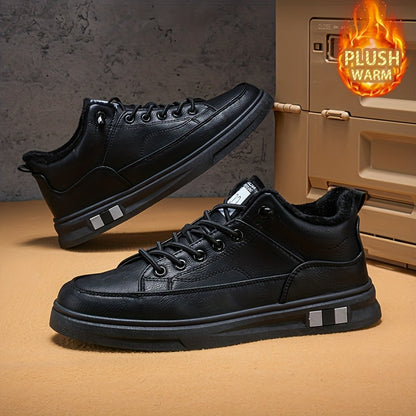 Men'S Winter Warm Fleece-Lined Low-Top Sneakers - Thermal Insulated Snow Boots with Arch Support, Lace-Up Closure, Non-Slip PVC Sole - All-Season Outdoor Hiking