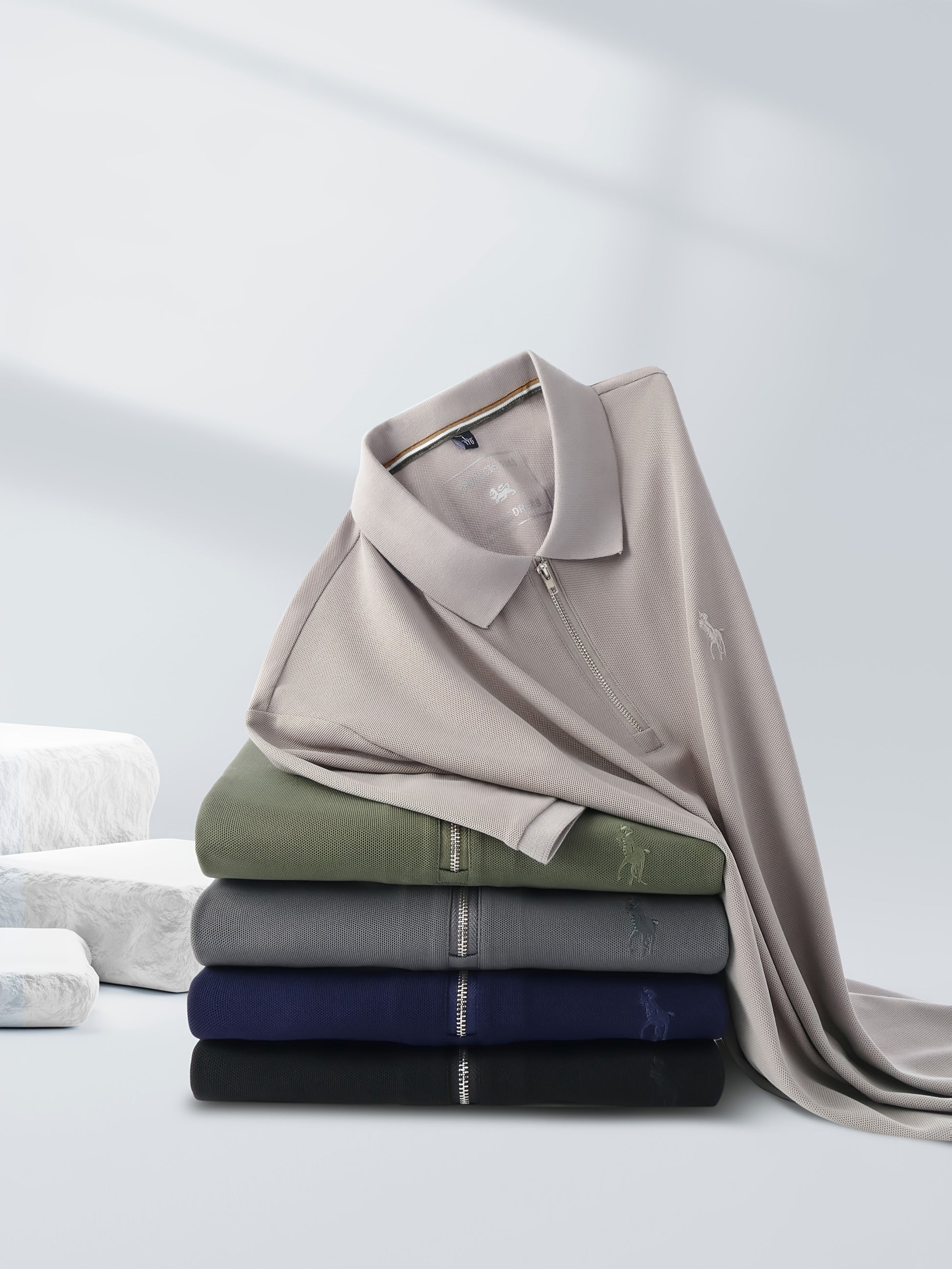 New Stylish Short-Sleeve Polo Shirt with a Zipper, a Breathable Business Fashion Tee, Featuring High-End Embroidery on The Sleeves And an Exquisite Design on The Back - ayq