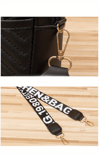 New Quilted Shoulder Bag, Casual Zipper Crossbody Bag, V-Pattern Two Piece Small Square Bag, Shoulder Bag with Zero Wallet, Letter Shoulder Strap, Coin Wallet, Card Bag, Phone Bag, Camera Bag, Lipstick Bag, Key Bag(8.66*5.12*