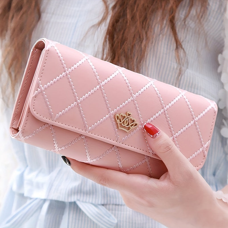New fashion diamond metal crown Women's wallet tri-fold wallet long large-capacity mini wallet zipper Synthetic Leather wallet