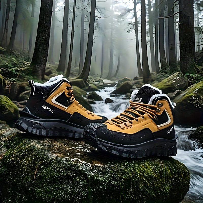 Men's Outdoor Hiking Shoes - Multi-Terrain Breathable Athletic Sneakers for Gym Training, High Elasticity Support & Anti-Slip Design, Lightweight and Warm Snow Sports Footwear