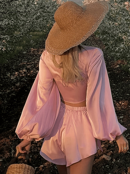 Women’s Summer Casual 2-Piece Vacation Set with Lace-Up Detail
