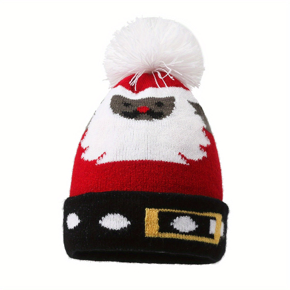 Unisex Adult & Youth Stretch Knit Beanie Hat Set with Deer & Reindeer Ears - Warm Winter Pom-Pom Christmas Cap, Red/White/Black, Hand Washable, Festive New Year's & Xmas Party Outfits, Casual Winter Wear, Deer Face Design wit