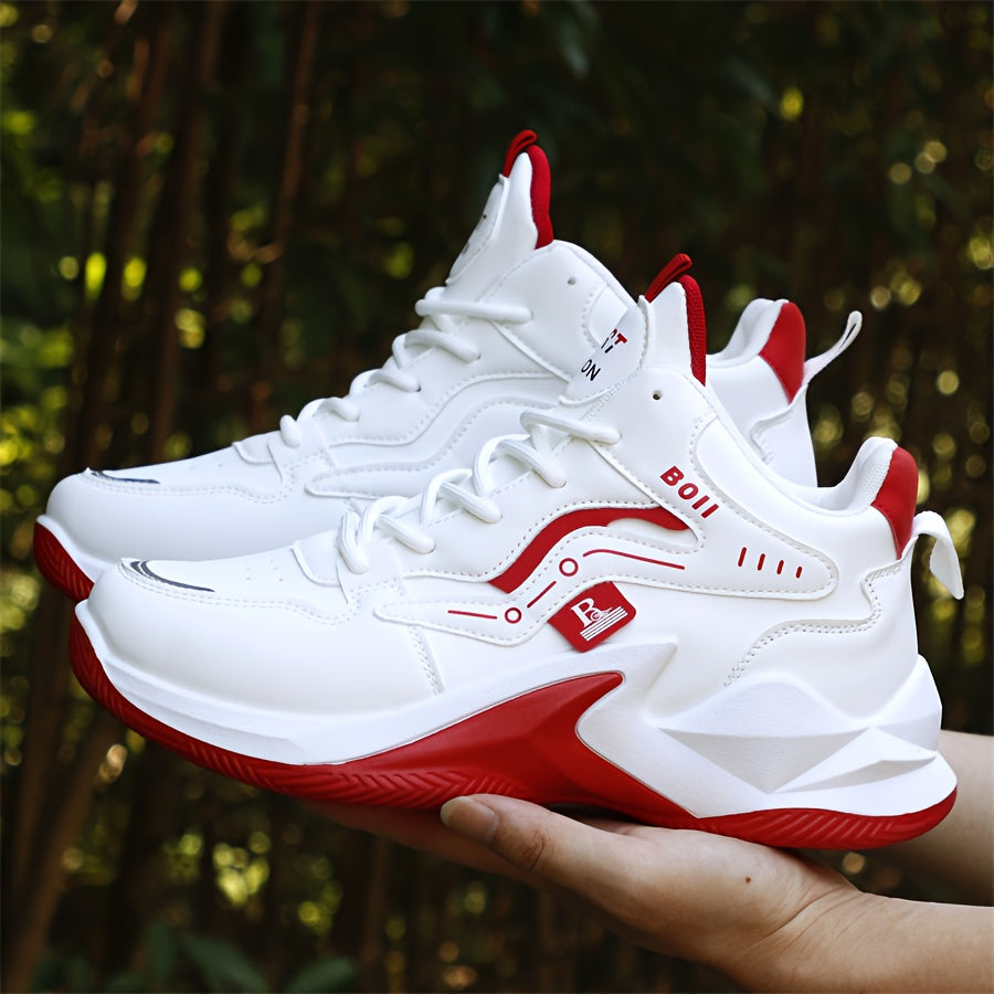 Men's high-top casual sports shoes fashion outdoor walking shoes for road running; lace-up wear-resistant versatile - ayq