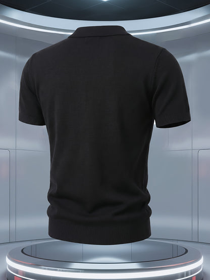 Men's Knit Short-Sleeve Polo Shirt with Breathable Mesh Design