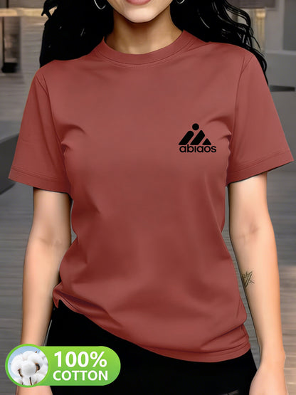 Women's Cotton Crew Neck T-Shirt with Geometric Print