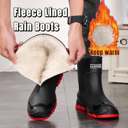 Unisex Fleece-Lined Rubber Rain Boots for Winter Outdoors