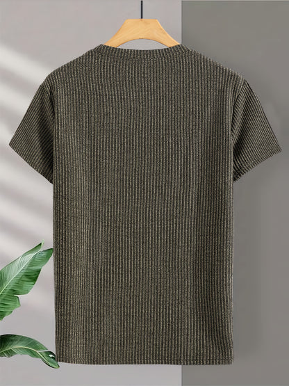 Men'S Short-Sleeve Round-Neck Knitted Jacquard T-Shirt, Stylish And Comfortable for All Seasons, High-Quality Top - ayq