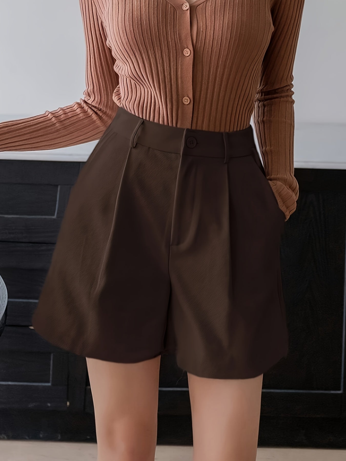 Elegant High-Waist Pleated Women's Shorts with Pockets