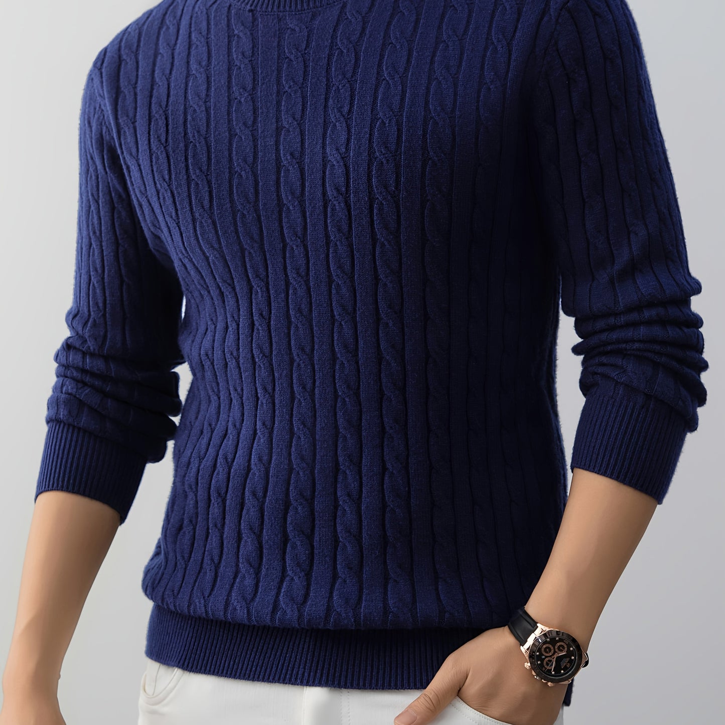 Men's Thick Winter Knit Sweater - High-Elastic Breathable Round Neck Pullover with Cross-Over Collar & Asymmetric Hem, Warm Casual Sweater for Fall/Winter, Machine Washable (Suitable for Daily Wear, Parties, Skiing) - Non- So