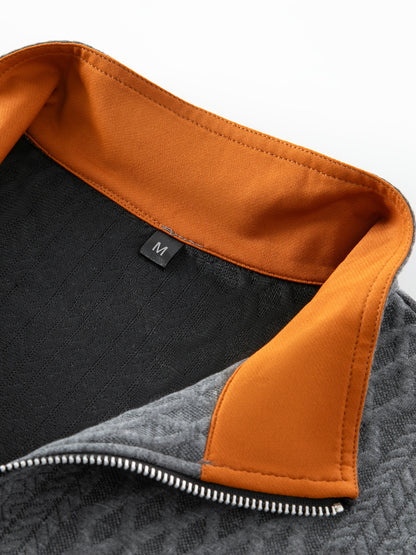 Men's Beige & Orange Contrast Full-Zip Jacket - Winter Warmth Loose-Fit Tailored Coat with Stand Collar, Zippered Pockets & Full-Zip Closure, Machine Washable Casual Outerwear for Men (Beige/Orange) - Ideal for Fall and Winte