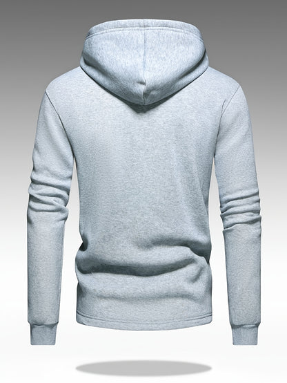 Men's Heavy-Duty Hooded Sweatshirt with Full-Zip Front & Utility Pockets - Olive Green Tactical-Style Outdoor Jacket, Long Sleeve Casual Pullover for Hiking, Camping, Casual Attire - Spring/Fall Layering Essential (Regular Fi