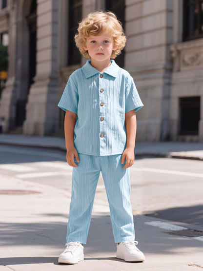 Boys' Casual Short-Sleeve Shirt and Trousers Set for Spring/Summer