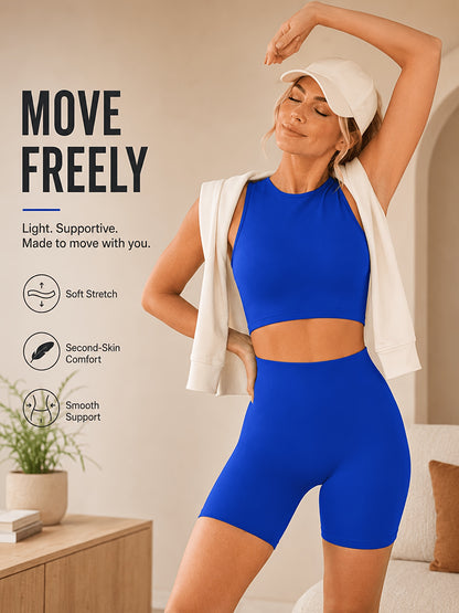 Women's Seamless Ribbed Cropped Tank & Butt-Lifting Yoga Shorts