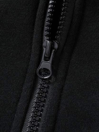 2pcs Boys' New Fashion Hooded Zip-Up Jacket and Pants Set, Black and White Striped Print Trendy Cool Style Outfit for Autumn/Winter, Thickened Sportswear with Pockets, Durable Polyester Fabric, Perfect Gift Choice for Kids, A