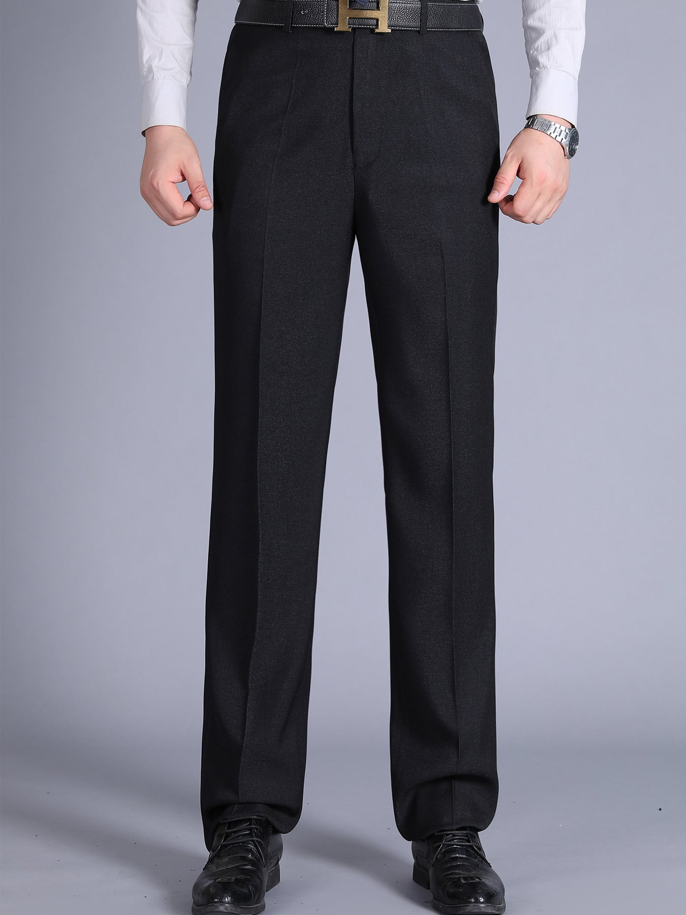 Men'S Casual Spring/Fall Polyester Solid Color Regular Fit Pants with Pocket