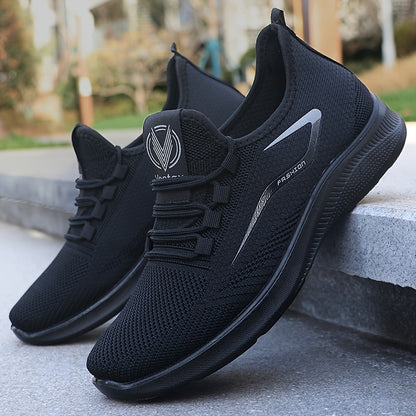 Solid Breathable Durable Sneakers For Outdoor Jogging - Men's Comfy Training Shoes