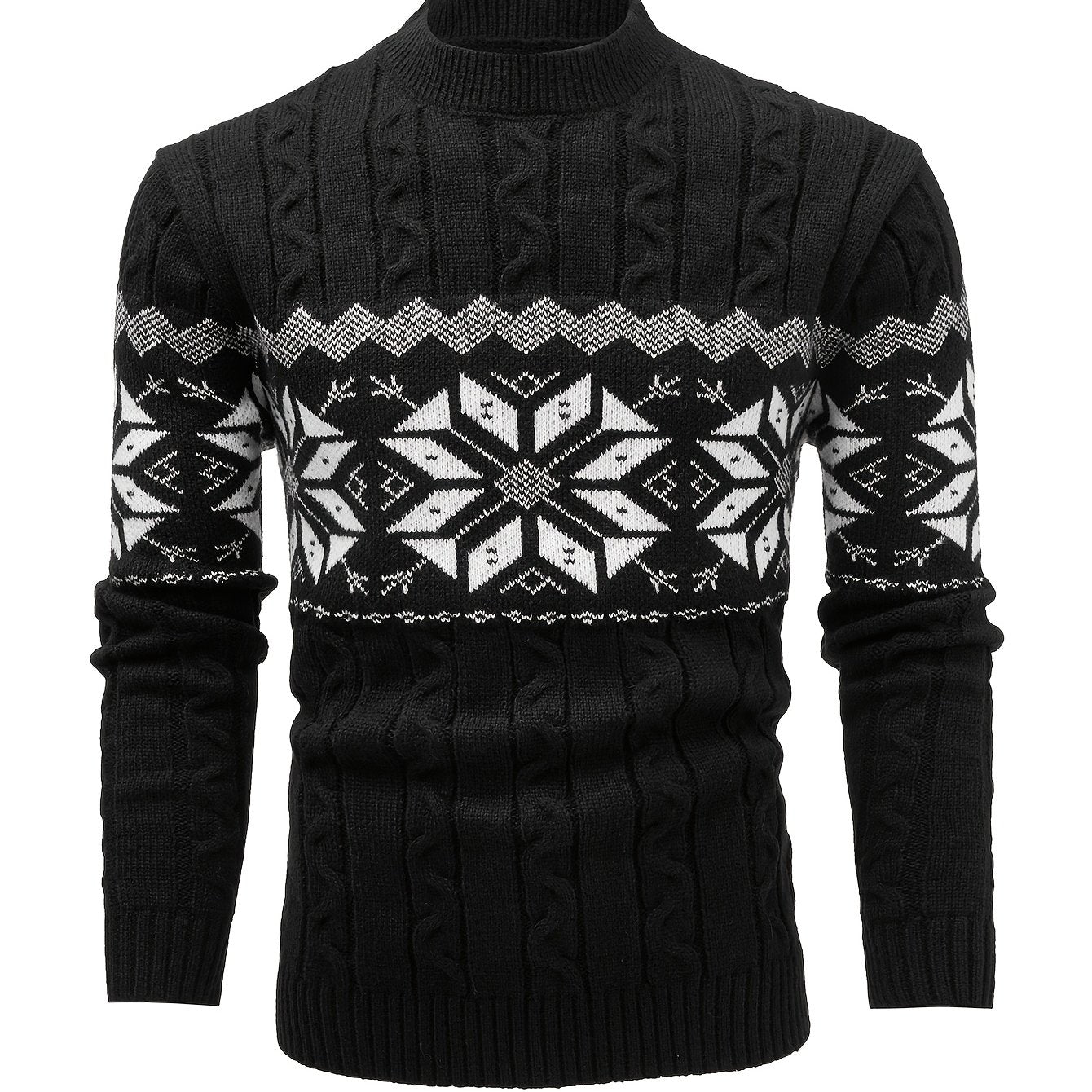 Men's Slim-Fit Cable Knit Sweater - Winter Warm Pullover with Geometric Corduroy Clasp (Adjustable Rope), Round Neck Long Sleeve Casual Sweating for Fall/Winter Layering - Hand Washable Knitwear for Smart-Casual Outfits (Not