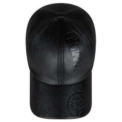 Unisex Embossed Letter Baseball Cap Adjustable PU Leather Hat