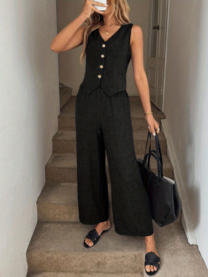 Women's Elegant Sleeveless Vest and Long Pants 2-Piece Set