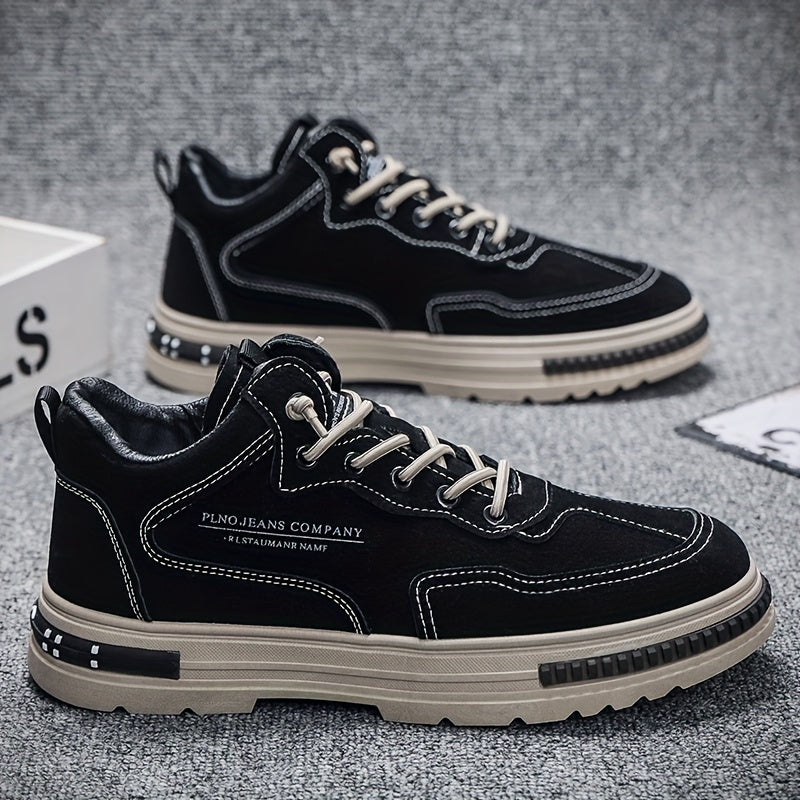 Men's All-Season Work Shoes - Anti-Slip, Durable, Breathable Low-Top Lace-Up Sneakers in Black with PU Upper & PVC Sole, Perfect for Casual & Outdoor Activities