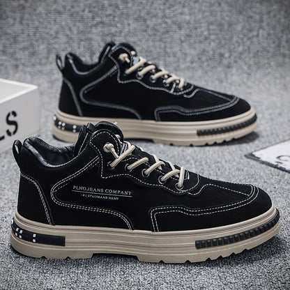 Men's All-Season Work Shoes - Anti-Slip, Durable, Breathable Low-Top Lace-Up Sneakers in Black with PU Upper & PVC Sole, Perfect for Casual & Outdoor Activities