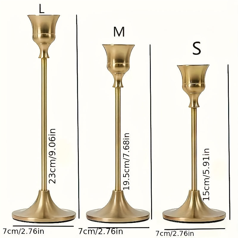 3pcs of Gorgeous Single-Head Metal Candlesticks, Detachable, Suitable for Dating Candlelight Dinner Props, Restaurant Hotels, Home Daily Table Decoration, Birthday Parties, Wedding Event Table Decoration, Christmas Valentine'