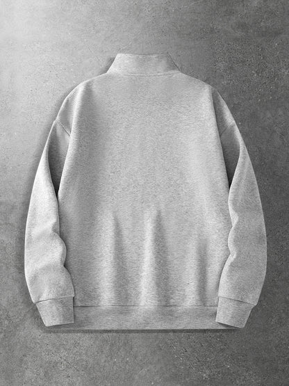Men's Vintage Half-Zip Polyester Sweatshirt with Stand Collar