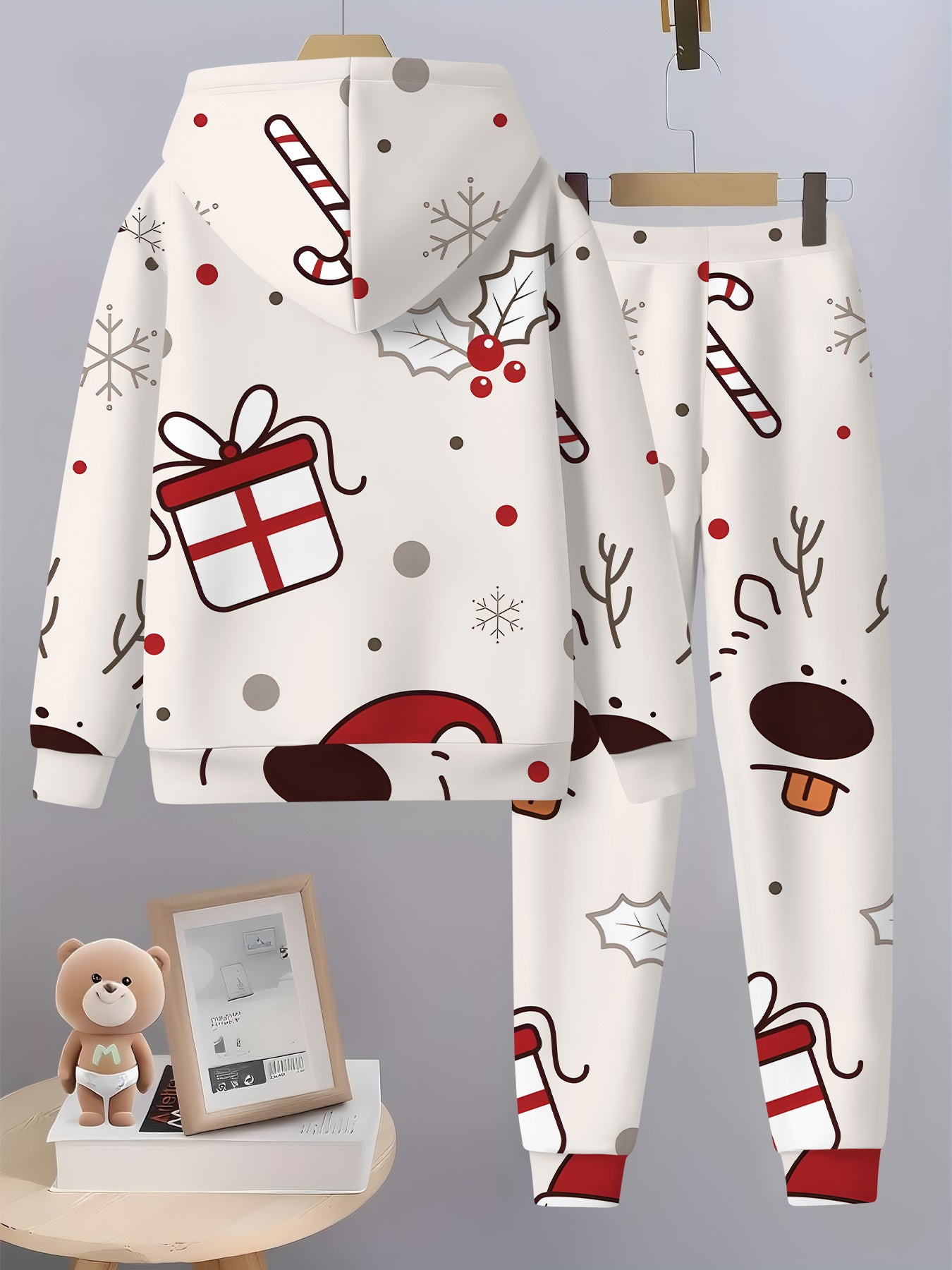 2pcs Boys' Hooded Sweatshirt Set with Santa Claus & Reindeer Print - Cozy Fall/Winter Casual Sportswear, Regular Fit, Ideal for Outdoor Activities & Holiday Gifts, Perfect for Outdoor, Clothes For Boys, Boy Tracksuit Set