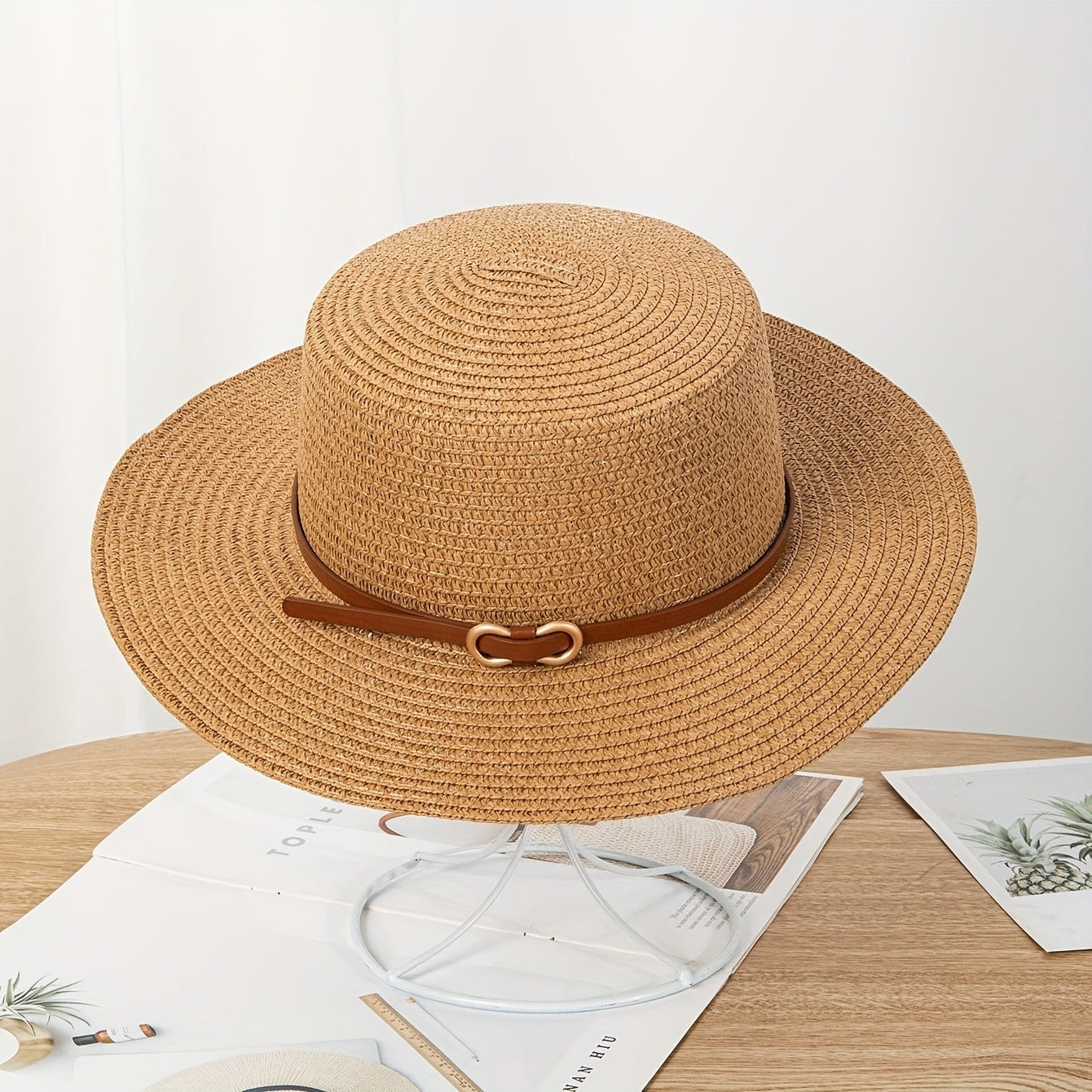 Women’s Summer Straw Sun Hat with Flat Brim and Bowknot