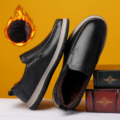 Men's Winter Warm Cowhide Boots - -Weather Traction Rubber Sole & Soft Fabric, Low-Top Short Boots Suitable for Daily Wear, Parties, - Fit for Fall/Winter (Boots Can Be Dressed up or)