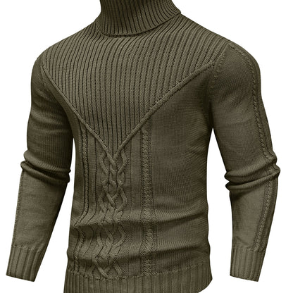 Men'S Casual Winter High Neck Turtleneck Sweater | Black Solid Color, Medium Stretch Fabric, Regular Fit, Hand Wash Only, Sleek Knitwear, Long Sleeve, Rib-Knit Detail