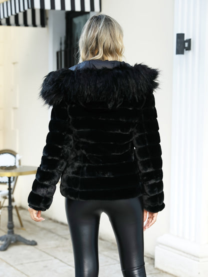 Women'S Heavyweight Winter Coat - Dual-Sided Reversible Jacket with Full-Zip Front, Hooded Collar, Two-Way Zipper Closure - Warm Outerwear for Cold Weather, Office, Travel - Elegant Brown Coat (Size & Wash Label in Pocket), L