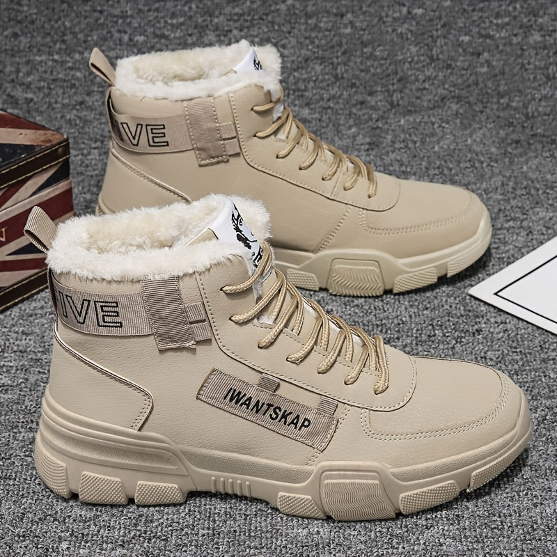 Men'S Winter Boots - Thermal Insulated Anti-Slip Snow Shoes with Cushioned Insole, Beige/Tan Cold Weather Boots for Ice, Snow, and Everyday - Lace-Up Ankle Support, Durable PVC Outsole - Ideal for Hiking, Urban Commute, and O