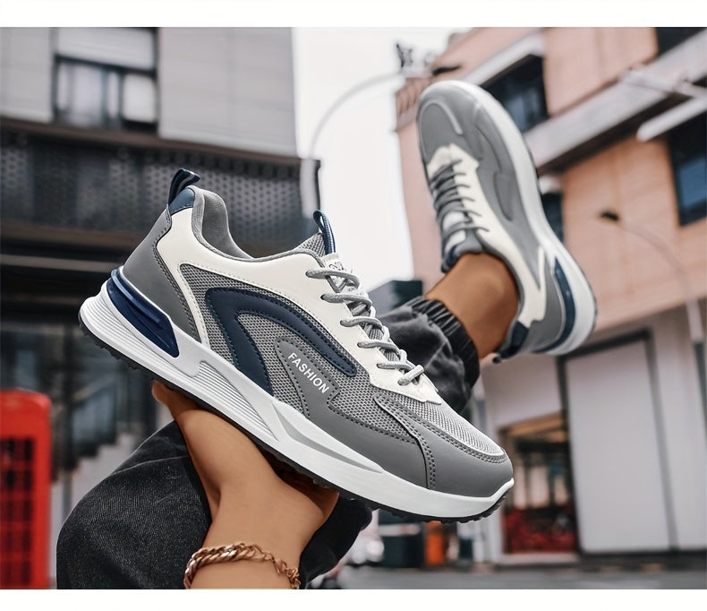 Men'S Plus Size Fashion Sneakers - Breathable Mesh Lace-Up Casual Shoes with Thick PVC Sole, Low-Top Design for All Seasons, Spring/Summer/Fall, Versatile Streetwear, Allseason Shoes | Minimalist Sneakers | Durable PVC Sol - ayq