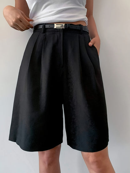 Women'S Plus Size Bermuda Shorts, Casual Solid Color պոլիեսթեր 100%, Ոչ ձգվող հյուսված գործվածք գրպաններով, գարուն/ամառ/աշուն հագուստ - T071