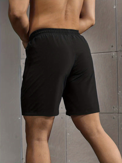 Super Thin Men's Casual Simple Style Comfy Shorts, PERFORMANCE Letter Print Home Pajamas Bottom With Zipper Pockets And Drawstrings, Men's Summer Outdoor Fitness Clothing