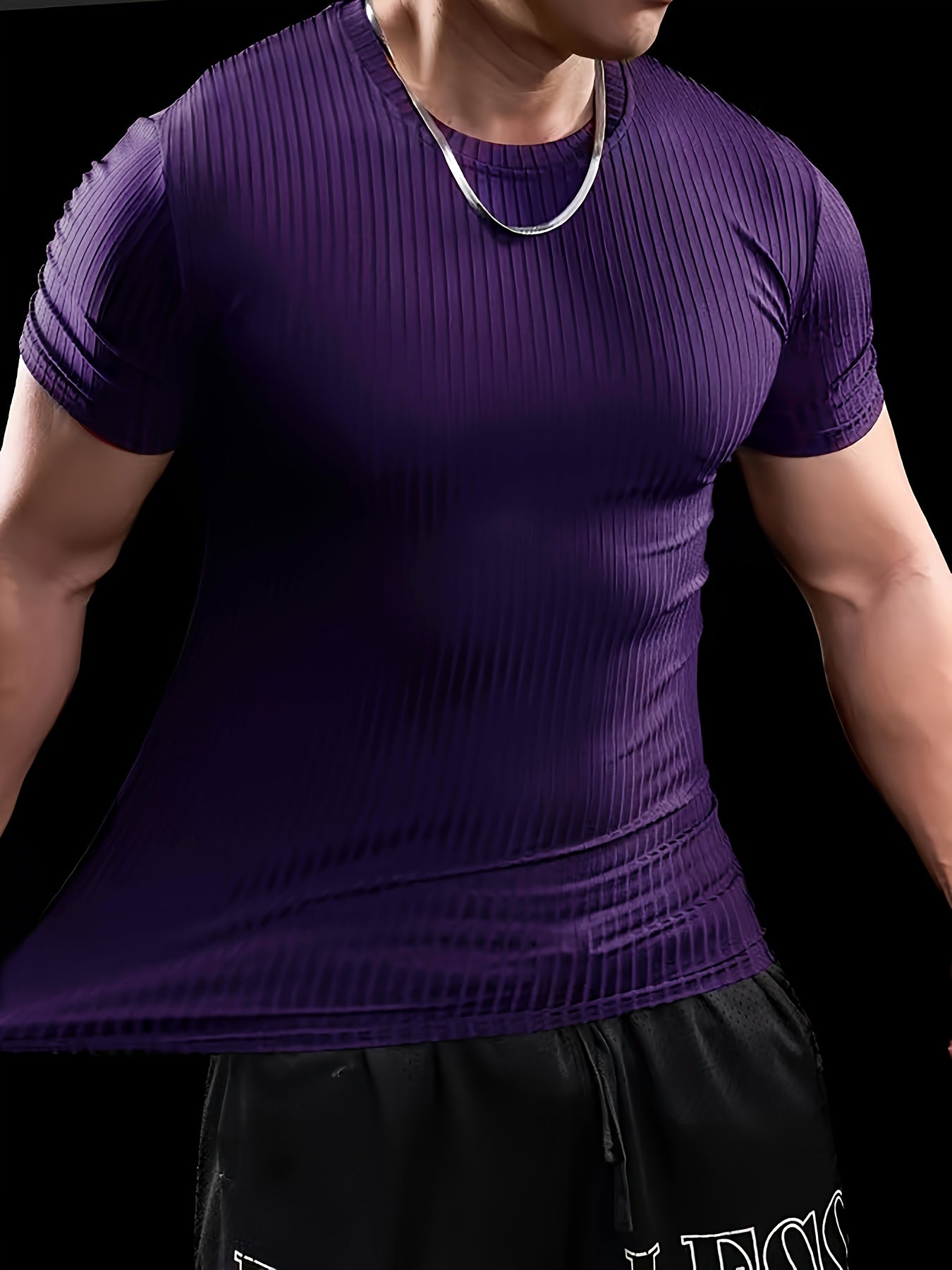 Men's Stretch Fit Short Sleeve T-Shirt - Breathable, Comfortable Polyester Blend, Solid Blue, Crew Neck, Casual  Sporty Style for Spring/Summer