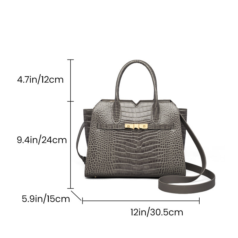 Elegant Crocodile-Pattern Leather Women's Tote & Crossbody Bag