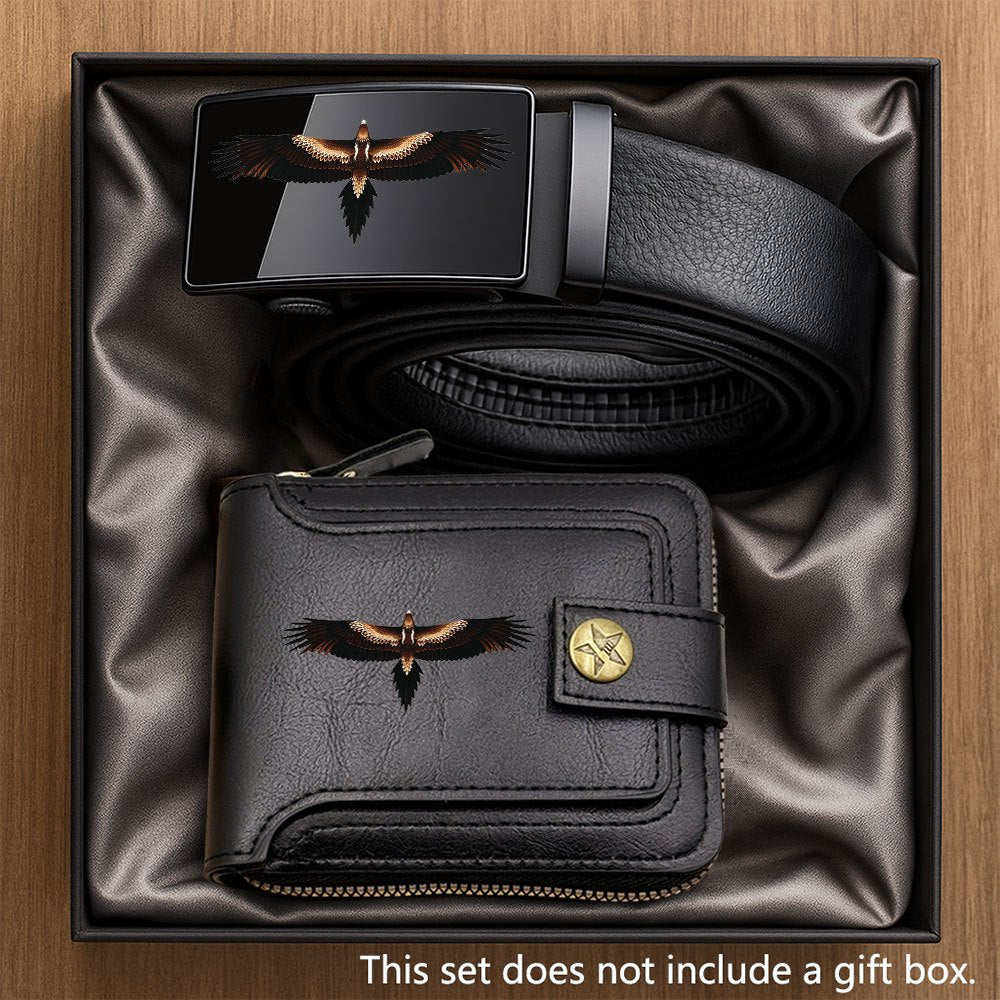 2pcs Men's Belt and Coin Purse Set, Wedge-Tailed Eagle Series Print, Exquisite Design, High-End Business Essential, Unisex Fashion Accessory for Daily Use, Perfect Gift for Father
