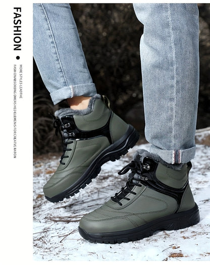 Men'S High-Top Snow Boots for Winter, Featuring Thickened Fleece for Warmth, Designed for Outdoor Activities with Slip-Resistant And Wear-Resistant Properties.