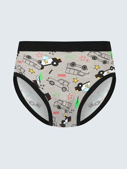 Boys' Cotton Briefs with Cartoon Car Print - Soft & Breathable