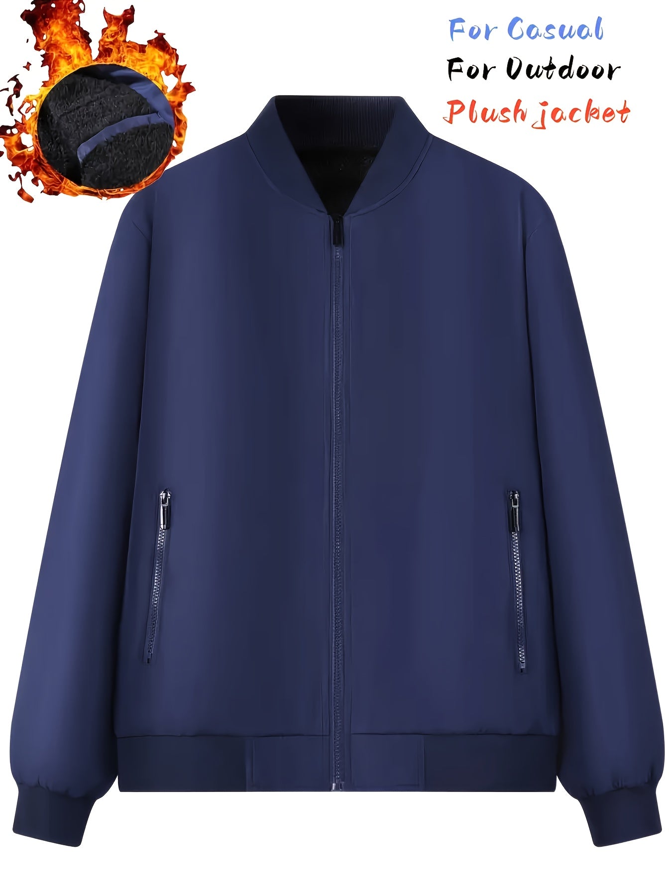 Men's Thermal Bomber Jacket - Heavyweight Winter Coat with Zippered Pocket, Casual Black Jacket, Polyester Outerwear for Men, Ideal for Aviation & Everyday Use, Casual Jacket For Men, Lightweight Jacket For Men, Winter Clothe