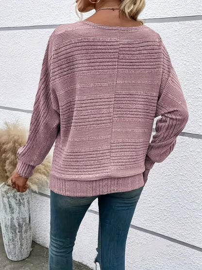 1 հատ Women'S Casual Crew Neck Knit T-shirt - պոլիեսթեր պինդ գույնի երկարաթև վերնաշապիկ գարնան/աշունի համար