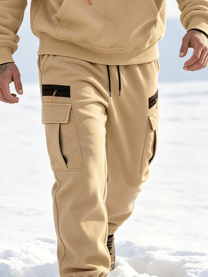 Men's Casual Hooded Tracksuit Set with Zipper Pockets