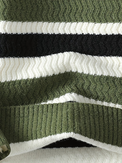 Աշնանային և ձմեռային նոր տղամարդկանց ոլորված շերտավոր կլոր վզնոցով տրիկոտաժե սվիտեր միջին տարիքի հարմարավետ տաք վերնաշապիկի համար