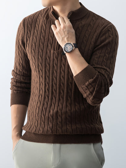 New Men'S Christmas Gift: a Thick, Warm, And Cold-Resistant Knitted Sweater with a Cable-Knit Design And a Zippered Collar, Suitable for Both Layering And Wearing Alone, Perfect for Casual And Versatile Outfits